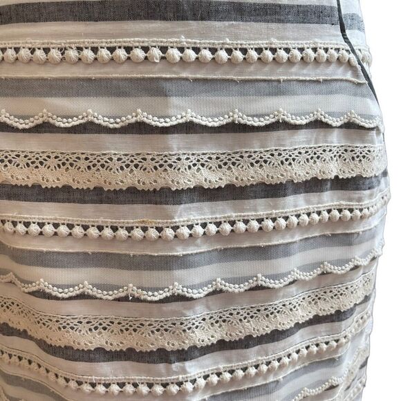 Anthropologie Tabitha Sailing Lace Striped Pencil Mini Skirt Small Linen/Cotton - Picture 9 of 13
